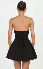 Dani Mini Dress - Strapless Square Neck Tulip Skirt Dress in Black