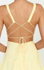 Beryl Midi Dress - Deep V Neck Sleeveless Layered Dress in Lemon