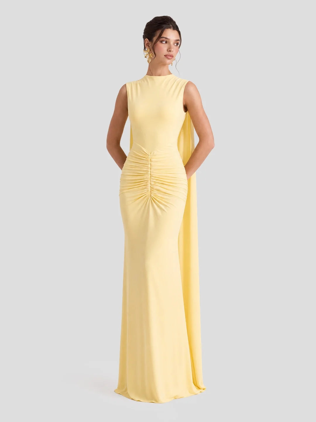 Boat-Neck Maxi Dress With Cape-Sleeves